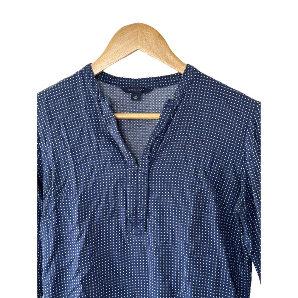 Tommy Hilfiger Navy Blue & Green Polka Dot V-Neckline Long Sleeve Top Sz Small - Picture 6 of 7
